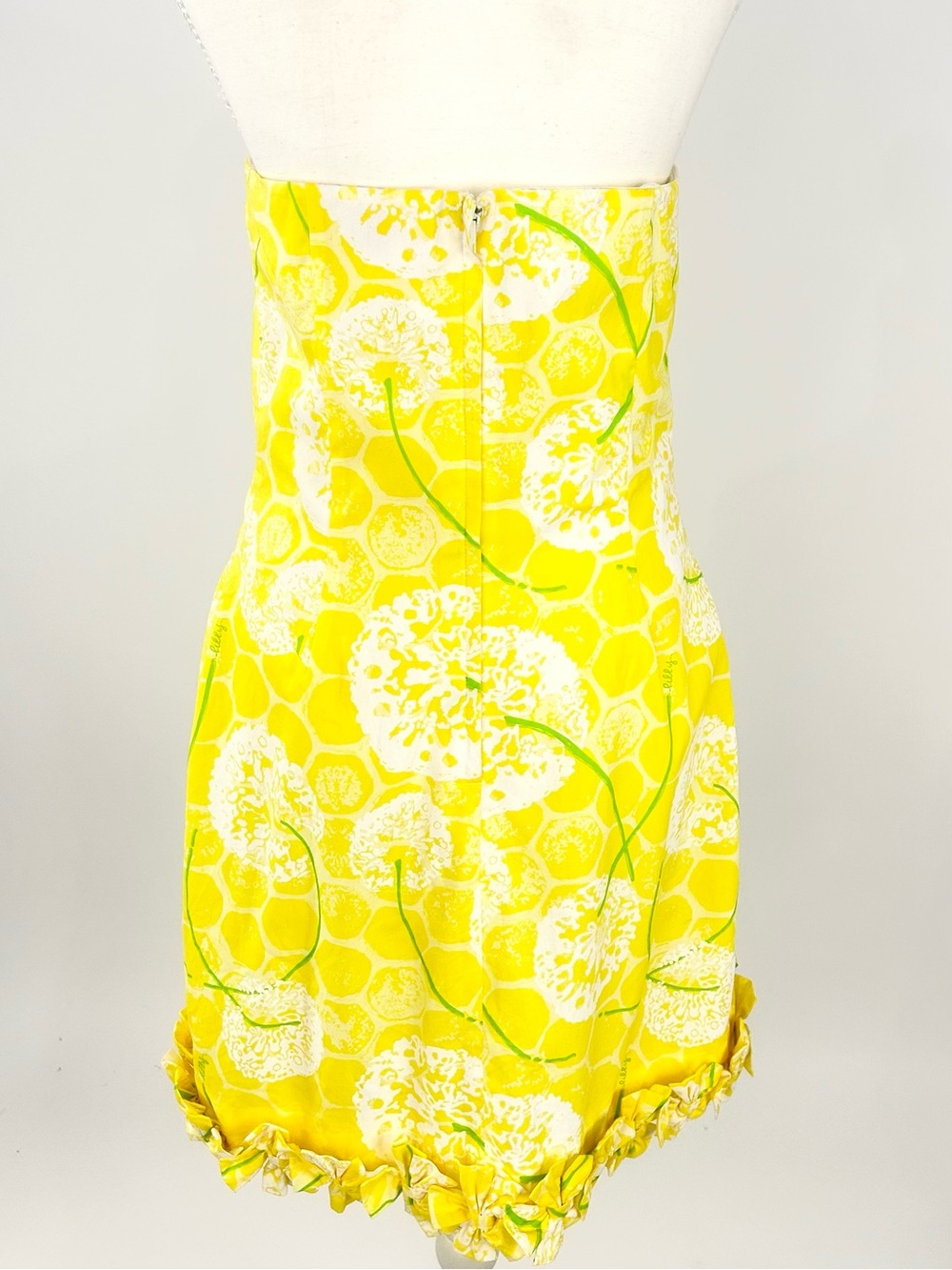Lilly Pulitzer Olie Dandelion Strapless Bow Hem Cotton Dress Size 8 - Picture 3 of 11
